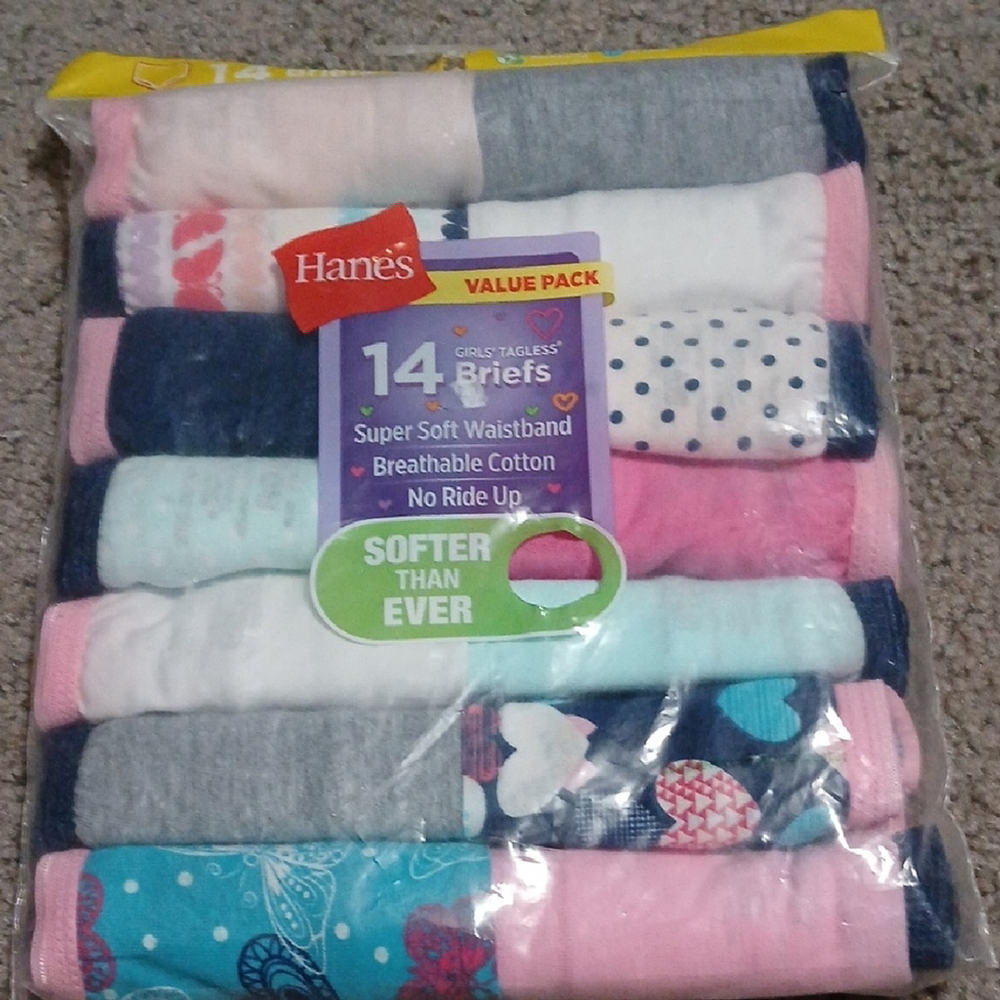 Hanes Girls' 14-Pack Tagless Briefs Sz 4 NIP